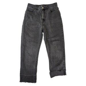 Roxy Straight Leg Mom Jeans Womens‎ 27 Black Wash Raw Hem Zip Fly